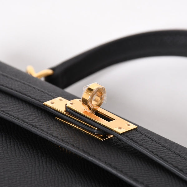 New and unused HERMES Kelly 25 G engraved outside stitching black Vaux Epson gold hardware used 4a003916