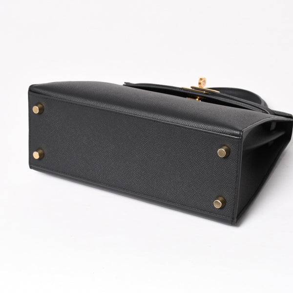 New and unused HERMES Kelly 25 G engraved outside stitching black Vaux Epson gold hardware used 4a003916