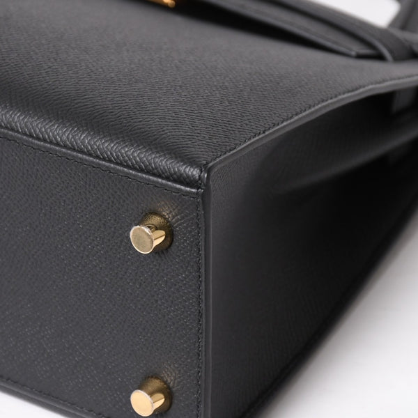 New and unused HERMES Kelly 25 G engraved outside stitching black Vaux Epson gold hardware used 4a003916