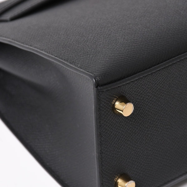 New and unused HERMES Kelly 25 G engraved outside stitching black Vaux Epson gold hardware used 4a003916