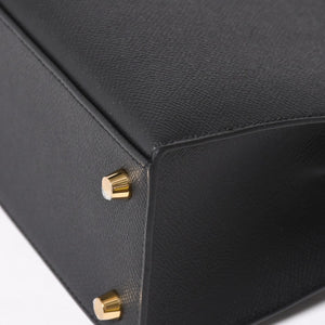 New and unused HERMES Kelly 25 G engraved outside stitching black Vaux Epson gold hardware used 4a003916