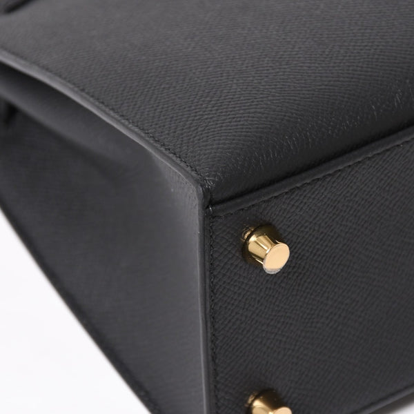 New and unused HERMES Kelly 25 G engraved outside stitching black Vaux Epson gold hardware used 4a003916