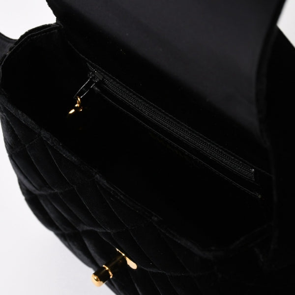 極美品 CHANEL シャネル ワンショルダーバッグ 4番台 ココマーク ベルベット キルティング ターンロック ブラック ゴールド金具 中古 4a003933