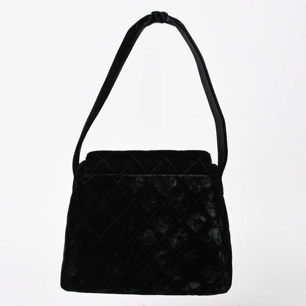 極美品 CHANEL シャネル ワンショルダーバッグ 4番台 ココマーク ベルベット キルティング ターンロック ブラック ゴールド金具 中古 4a003933