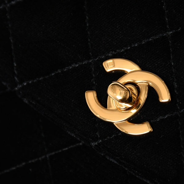 極美品 CHANEL シャネル ワンショルダーバッグ 4番台 ココマーク ベルベット キルティング ターンロック ブラック ゴールド金具 中古 4a003933