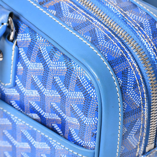 Very good condition GOYARD Saint Martin new model handbag shoulder bag PVC leather blue silver metal fittings used 4a002472