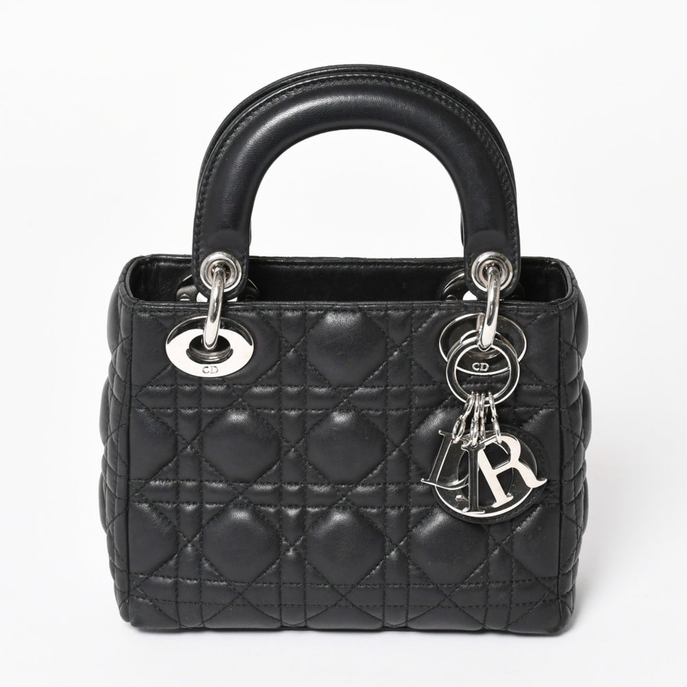 Christian Dior クリスチャンディオール レディ ディオール ハンドバッグ 4a003935 カナージュ ラムスキン ブラック 04-MA-1120 シルバー金具 美品 中古 4a003935