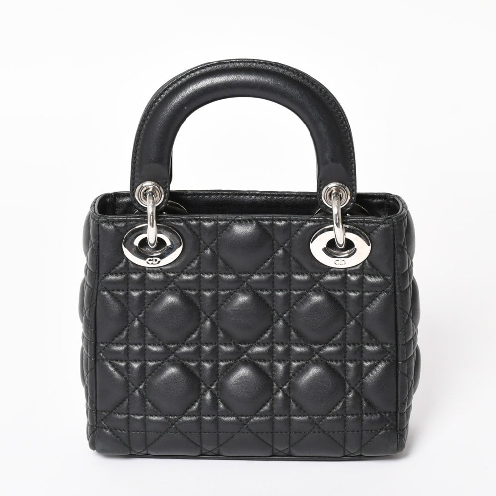 Christian Dior クリスチャンディオール レディ ディオール ハンドバッグ 4a003935 カナージュ ラムスキン ブラック 04-MA-1120 シルバー金具 美品 中古 4a003935