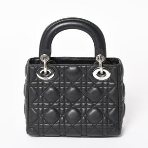 Christian Dior Lady Dior Handbag 4a003935 Cannage Lambskin Black 04-MA-1120 Silver Hardware Good Condition Used 4a003935