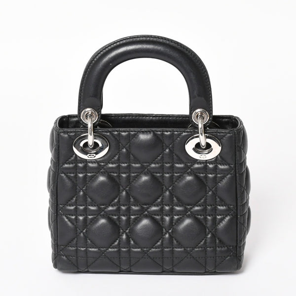 Christian Dior Lady Dior Handbag 4a003935 Cannage Lambskin Black 04-MA-1120 Silver Hardware Good Condition Used 4a003935