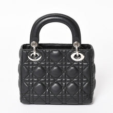画像をギャラリービューアに読み込む, Christian Dior クリスチャンディオール レディ ディオール ハンドバッグ 4a003935 カナージュ ラムスキン ブラック 04-MA-1120 シルバー金具 美品 中古 4a003935