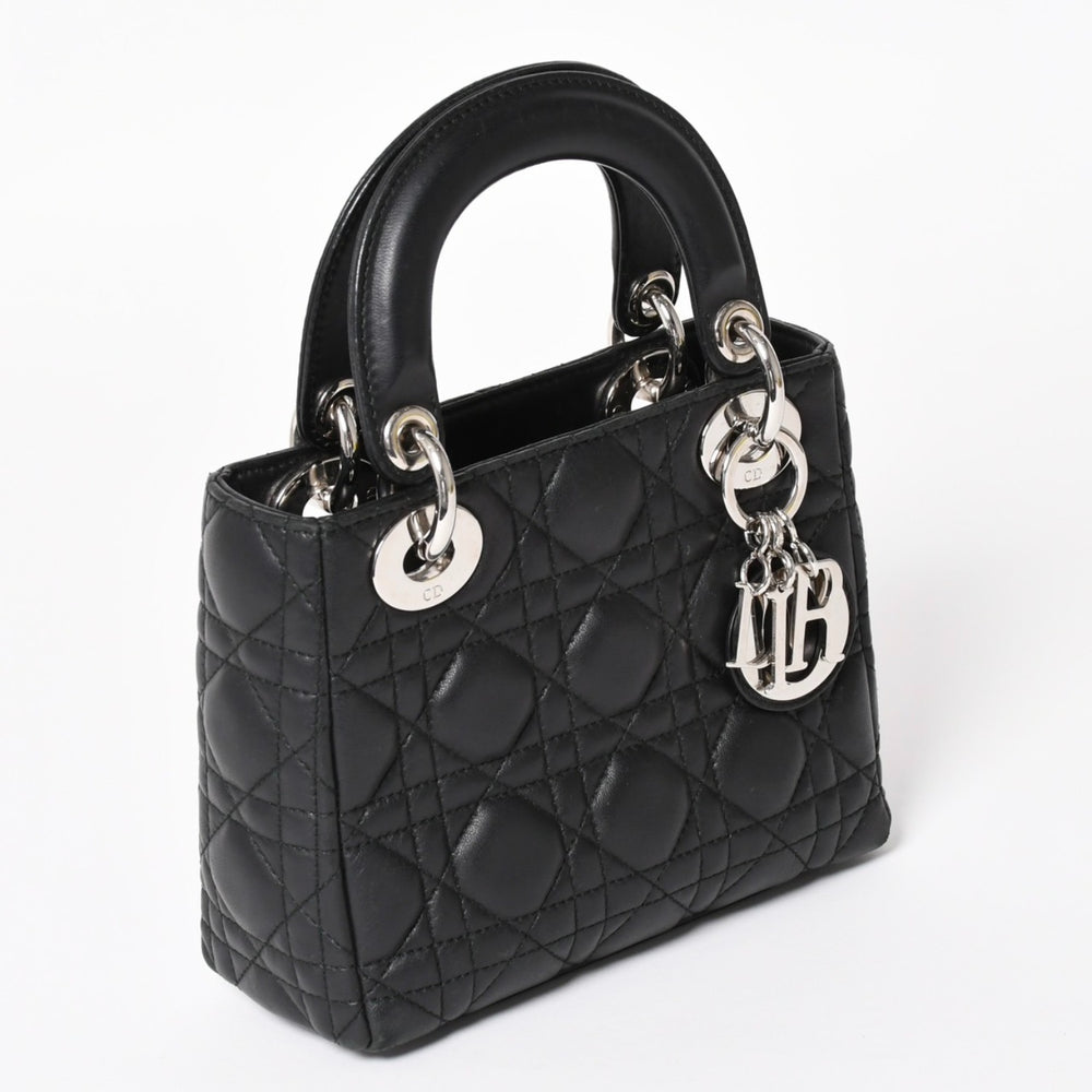 Christian Dior Lady Dior Handbag 4a003935 Cannage Lambskin Black 04-MA-1120 Silver Hardware Good Condition Used 4a003935