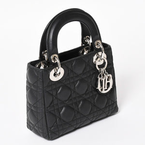 Christian Dior Lady Dior Handbag 4a003935 Cannage Lambskin Black 04-MA-1120 Silver Hardware Good Condition Used 4a003935