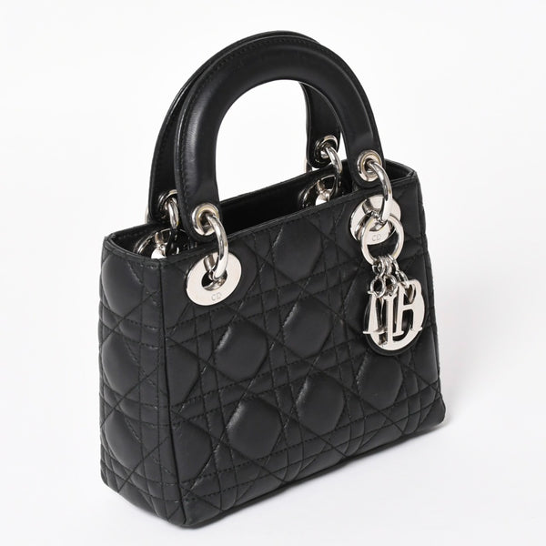 Christian Dior Lady Dior Handbag 4a003935 Cannage Lambskin Black 04-MA-1120 Silver Hardware Good Condition Used 4a003935