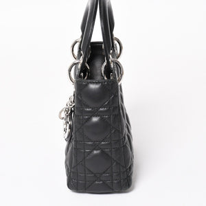 Christian Dior Lady Dior Handbag 4a003935 Cannage Lambskin Black 04-MA-1120 Silver Hardware Good Condition Used 4a003935