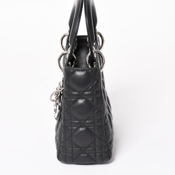 Christian Dior Lady Dior Handbag 4a003935 Cannage Lambskin Black 04-MA-1120 Silver Hardware Good Condition Used 4a003935