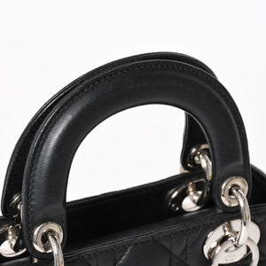 Christian Dior Lady Dior Handbag 4a003935 Cannage Lambskin Black 04-MA-1120 Silver Hardware Good Condition Used 4a003935