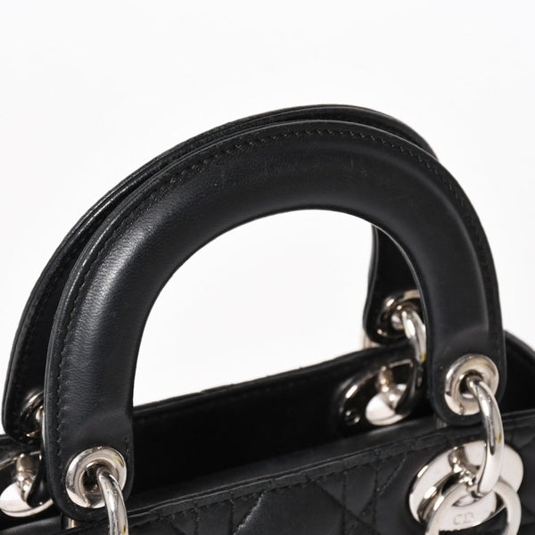 Christian Dior Lady Dior Handbag 4a003935 Cannage Lambskin Black 04-MA-1120 Silver Hardware Good Condition Used 4a003935
