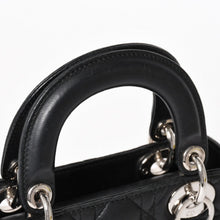 画像をギャラリービューアに読み込む, Christian Dior クリスチャンディオール レディ ディオール ハンドバッグ 4a003935 カナージュ ラムスキン ブラック 04-MA-1120 シルバー金具 美品 中古 4a003935