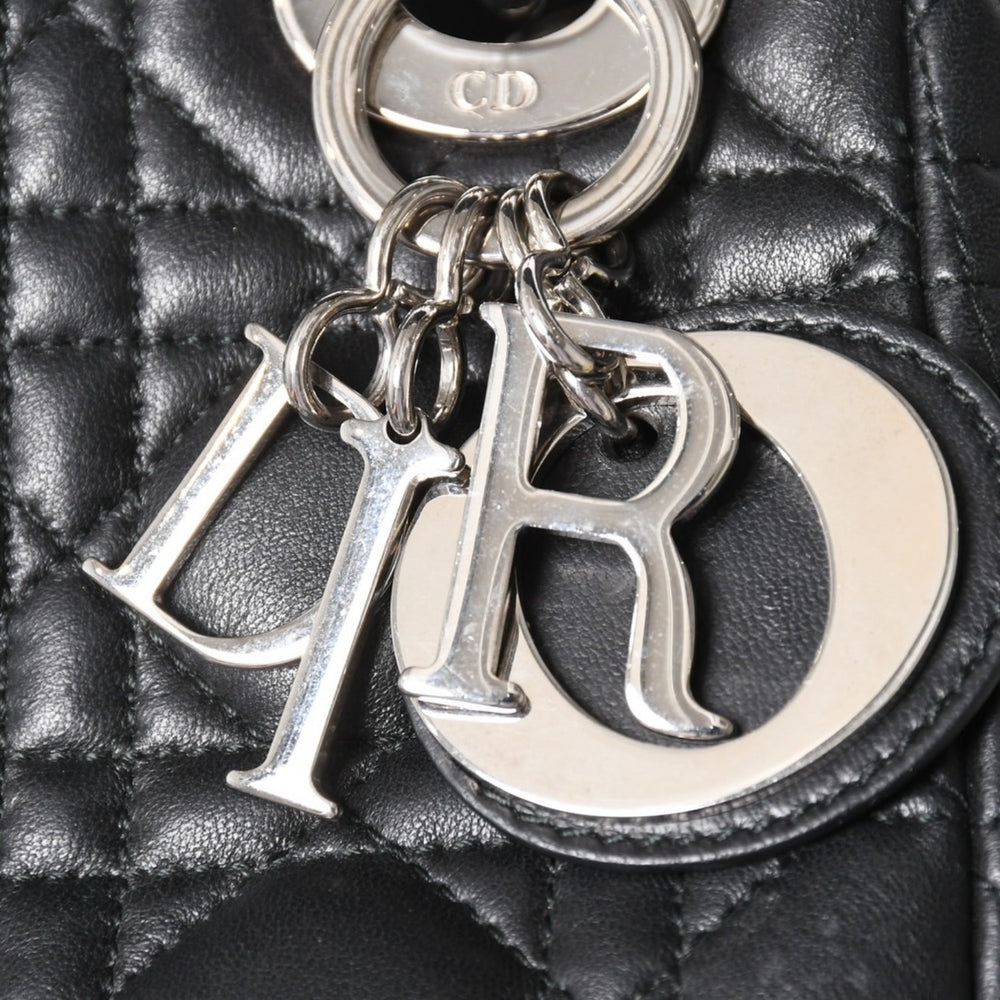 Christian Dior クリスチャンディオール レディ ディオール ハンドバッグ 4a003935 カナージュ ラムスキン ブラック 04-MA-1120 シルバー金具 美品 中古 4a003935