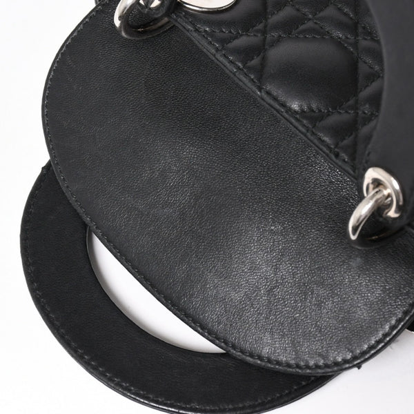 Christian Dior Lady Dior Handbag 4a003935 Cannage Lambskin Black 04-MA-1120 Silver Hardware Good Condition Used 4a003935