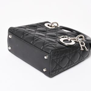 Christian Dior Lady Dior Handbag 4a003935 Cannage Lambskin Black 04-MA-1120 Silver Hardware Good Condition Used 4a003935
