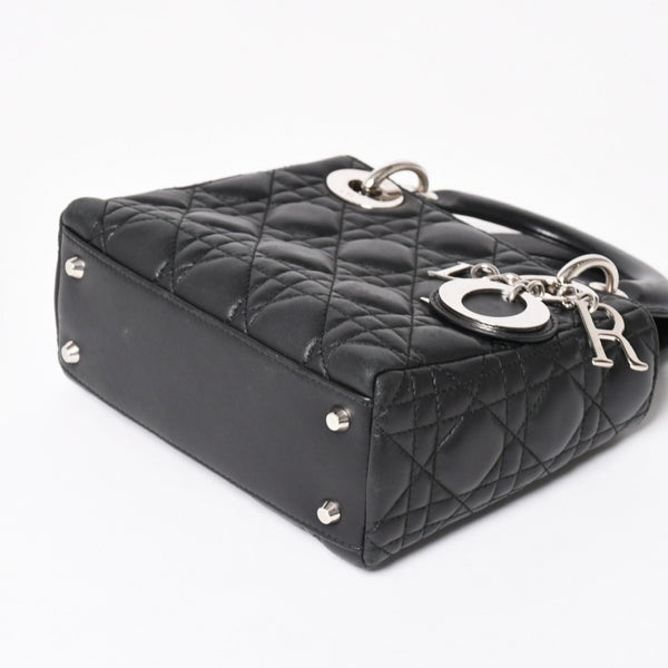 Christian Dior Lady Dior Handbag 4a003935 Cannage Lambskin Black 04-MA-1120 Silver Hardware Good Condition Used 4a003935