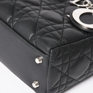 Christian Dior Lady Dior Handbag 4a003935 Cannage Lambskin Black 04-MA-1120 Silver Hardware Good Condition Used 4a003935