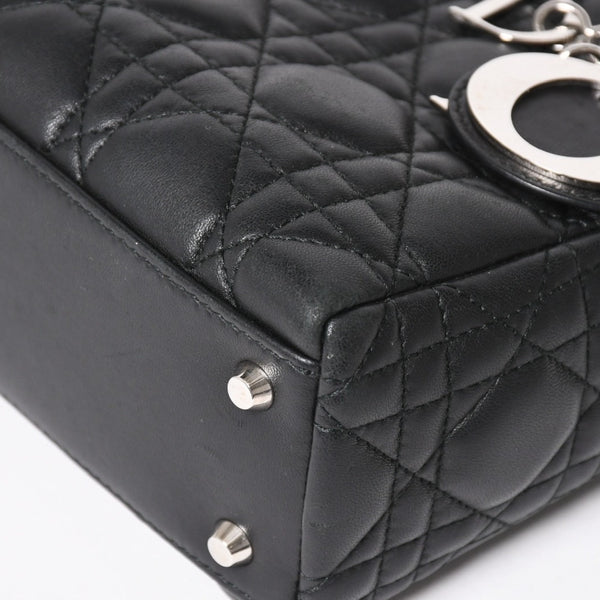 Christian Dior Lady Dior Handbag 4a003935 Cannage Lambskin Black 04-MA-1120 Silver Hardware Good Condition Used 4a003935
