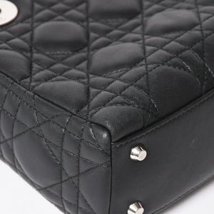Christian Dior Lady Dior Handbag 4a003935 Cannage Lambskin Black 04-MA-1120 Silver Hardware Good Condition Used 4a003935