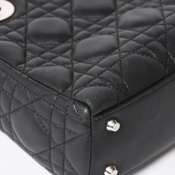 Christian Dior Lady Dior Handbag 4a003935 Cannage Lambskin Black 04-MA-1120 Silver Hardware Good Condition Used 4a003935
