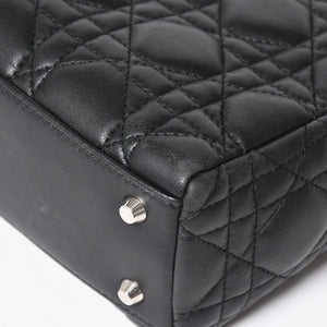 Christian Dior Lady Dior Handbag 4a003935 Cannage Lambskin Black 04-MA-1120 Silver Hardware Good Condition Used 4a003935