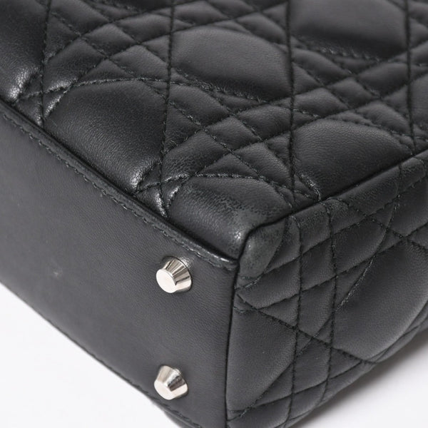 Christian Dior Lady Dior Handbag 4a003935 Cannage Lambskin Black 04-MA-1120 Silver Hardware Good Condition Used 4a003935