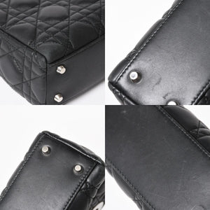 Christian Dior Lady Dior Handbag 4a003935 Cannage Lambskin Black 04-MA-1120 Silver Hardware Good Condition Used 4a003935