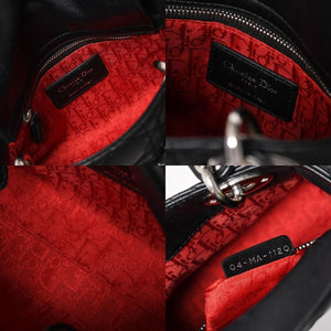 Christian Dior Lady Dior Handbag 4a003935 Cannage Lambskin Black 04-MA-1120 Silver Hardware Good Condition Used 4a003935