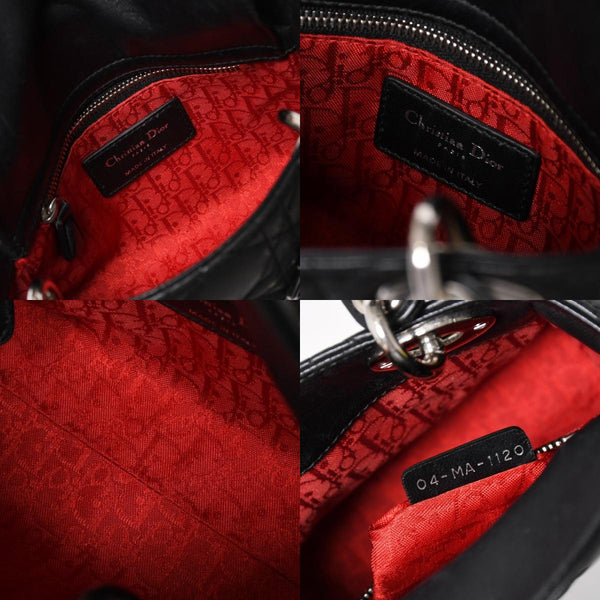 Christian Dior Lady Dior Handbag 4a003935 Cannage Lambskin Black 04-MA-1120 Silver Hardware Good Condition Used 4a003935