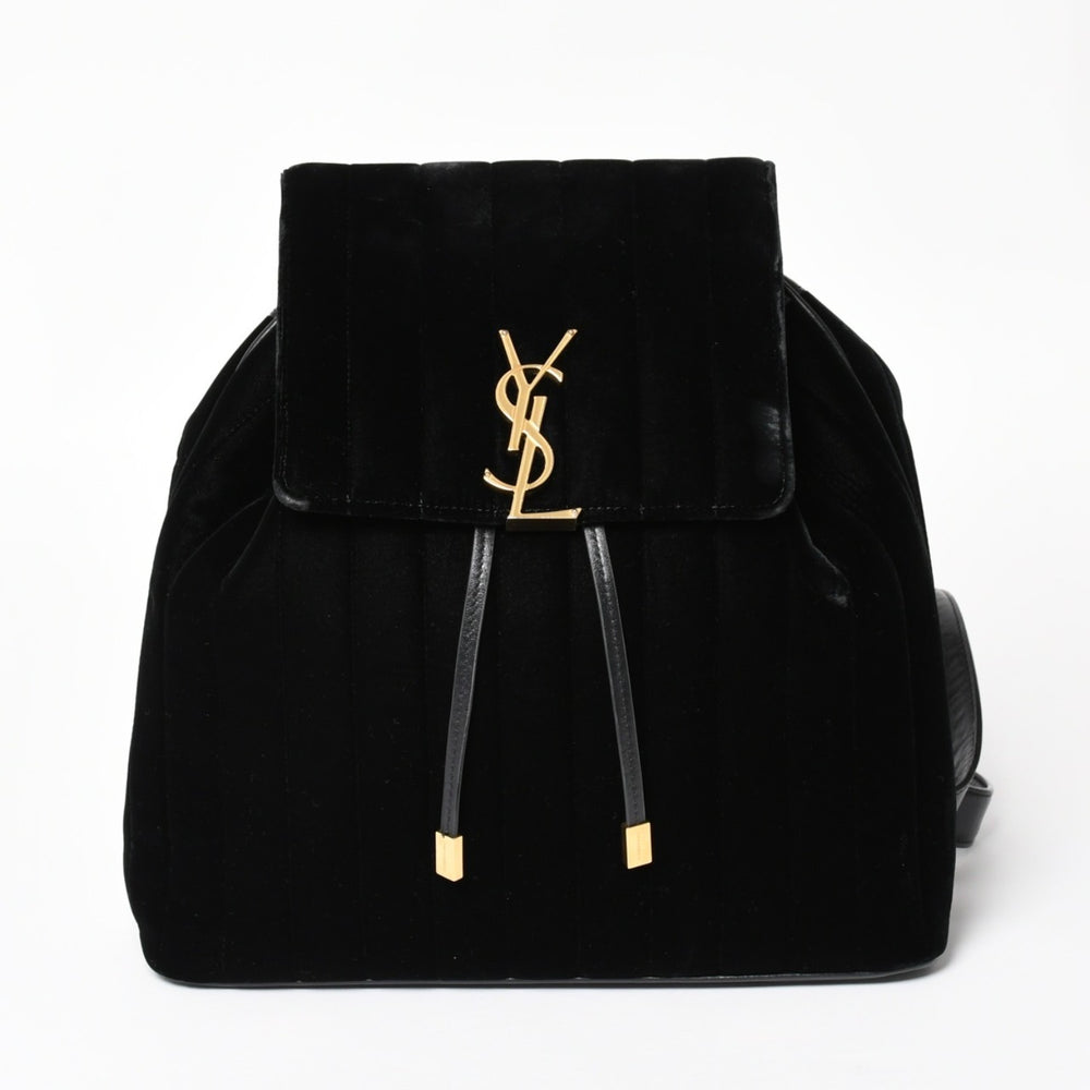 Very good condition YVES SAINT LAURENT Vicky Small Backpack 582628 Velvet Gold hardware Used 4a003927