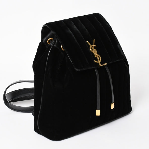 Very good condition YVES SAINT LAURENT Vicky Small Backpack 582628 Velvet Gold hardware Used 4a003927