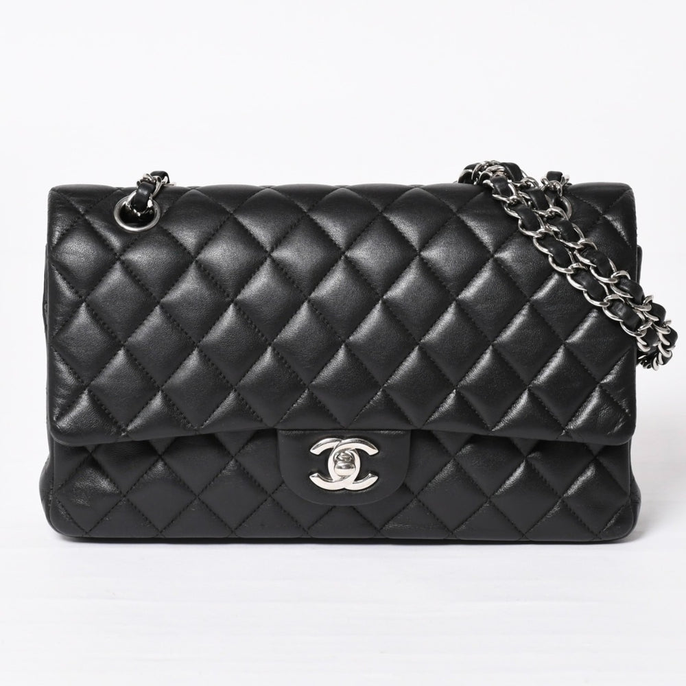CHANEL CHANEL Matelasse 25 W Flap W Chain Shoulder Bag No. 19 Lambskin Coco Mark Black Silver Hardware Good Condition Used 4a003961