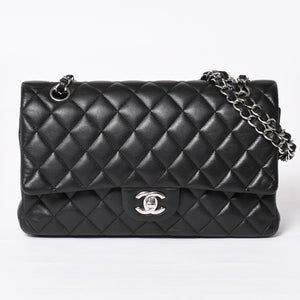 CHANEL シャネル マトラッセ25 Wフラップ Wチェーンショルダーバッグ 19番台 ラムスキン ココマーク ブラック シルバー金具 美品 中古 4a003961