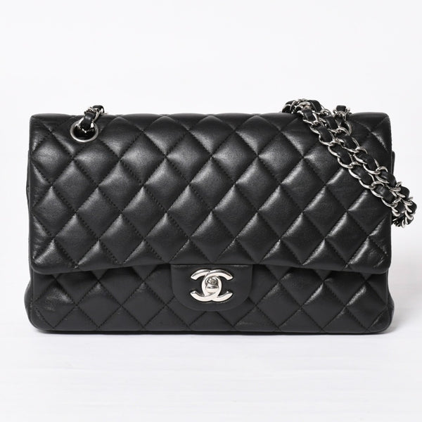 CHANEL シャネル マトラッセ25 Wフラップ Wチェーンショルダーバッグ 19番台 ラムスキン ココマーク ブラック シルバー金具 美品 中古 4a003961