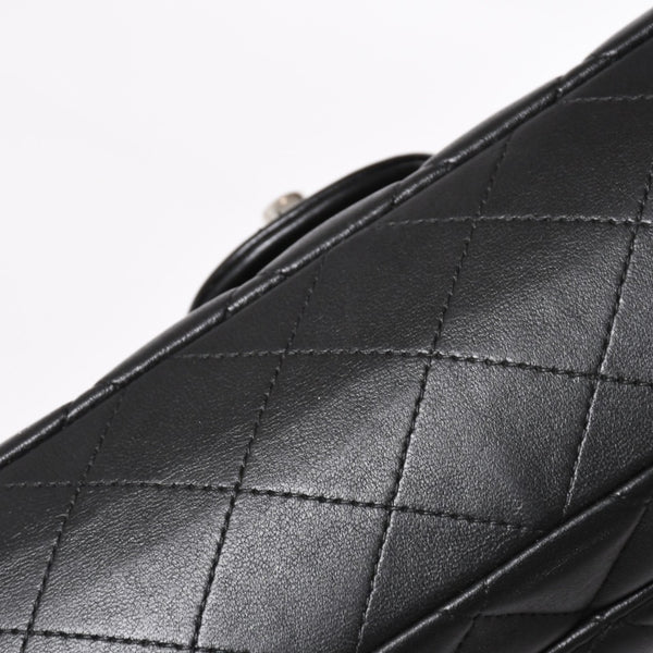CHANEL シャネル マトラッセ25 Wフラップ Wチェーンショルダーバッグ 19番台 ラムスキン ココマーク ブラック シルバー金具 美品 中古 4a003961