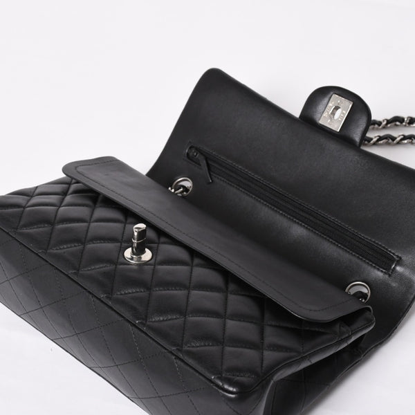 CHANEL シャネル マトラッセ25 Wフラップ Wチェーンショルダーバッグ 19番台 ラムスキン ココマーク ブラック シルバー金具 美品 中古 4a003961