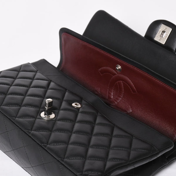 CHANEL シャネル マトラッセ25 Wフラップ Wチェーンショルダーバッグ 19番台 ラムスキン ココマーク ブラック シルバー金具 美品 中古 4a003961