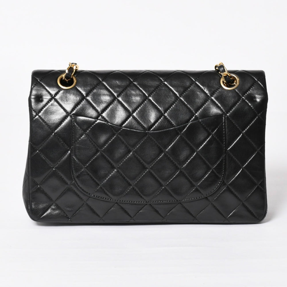 極美品 CHANEL シャネル マトラッセ25 Wフラップ Wチェーンショルダーバッグ 5番台 ココマーク ラムスキン ブラック ゴールド金具 中古 4a003913