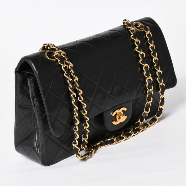 Very Good Condition CHANEL Chanel Matelasse 25 W Flap W Chain Shoulder Bag No. 5 Coco Mark Lambskin Black Gold Hardware Used 4a003913