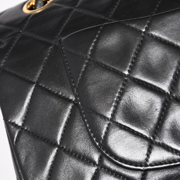 Very Good Condition CHANEL Chanel Matelasse 25 W Flap W Chain Shoulder Bag No. 5 Coco Mark Lambskin Black Gold Hardware Used 4a003913