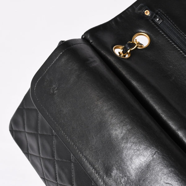 Very Good Condition CHANEL Chanel Matelasse 25 W Flap W Chain Shoulder Bag No. 5 Coco Mark Lambskin Black Gold Hardware Used 4a003913
