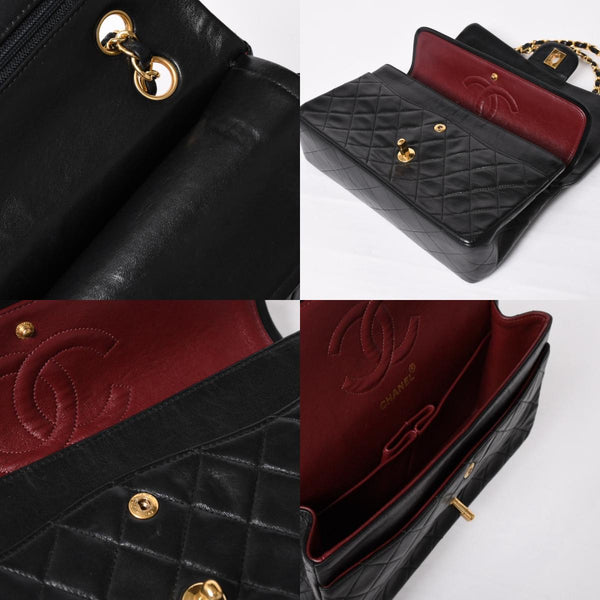 Very Good Condition CHANEL Chanel Matelasse 25 W Flap W Chain Shoulder Bag No. 5 Coco Mark Lambskin Black Gold Hardware Used 4a003913