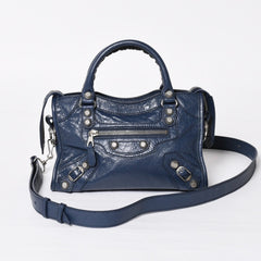 極美品 BALENCIAGA バレンシアガ CLASSIC MINI CITY 519938 ミニシティ 2WAY ハンドバッグ ネイビー 中古 4a003979